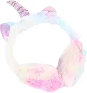 [GAROZATION] Unicorn Unicorn Horn Headband Rainbow Cat Ear Muffs White Headbands Cartoon Ear Fluffy Ear Muffs Winter Animal Plush Blue