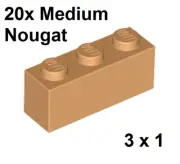 20 x LEGO Medium Nougat 1 x 3 Bricks Genuine 3622 3622f1 45505