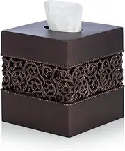 EssentraHome Bronze Finish Squared Tissue Box Cover for Bathroom Vanity Counter Tops Also Great for Bedrooms and Living Rooms