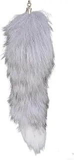 [Tefrine] Silver Blue Fox Tail Keychain - Furry Tail Bag Accessory for Handbags and Backpacks - Plush Tail for Role Play and Themed Costumes - Therian Gear - Women's Gift
