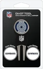 Team Golf NFL Divot Tool with 3 Golf Ball Markers Pack, Markers are Removable Magnetic Double-Sided Enamel(Colors May Vary)