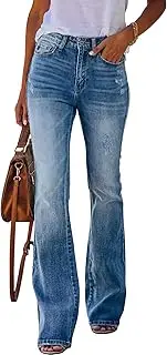 [KUNMI] Women's High Waisted Bell Bottom Bootcut Jeans Flare Wide Leg Stretch Trendy Jeans