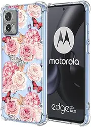 [OEURVQO] for Motorola Edge 30 Neo Moto Edge 30 Lite Clear Floral Flower Pattern Design Soft TPU Cover Shockproof Bumper Anti-Scratch Protective Case for Motorola Edge 30 Lite (Butterfly Floral)