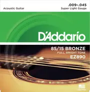 D'Addario EZ890 85-15 Bronze Acoustic Guitar Strings, Super Light, 9-45