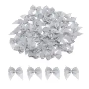 60Pcs Mini Light Grey Ribbon Bow with Pearl 1" Ribbon Flowers Applique
