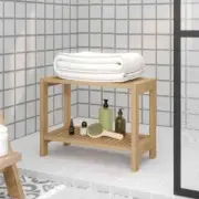 Wooden Bathroom Side Table Bath Towels Soap Storage Smooth Surface Organizer