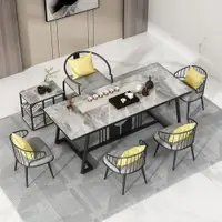 在飛比找ETMall東森購物網優惠-新中式巖板茶桌簡約現代辦公室大理石泡茶桌簡約功夫茶幾茶桌椅組