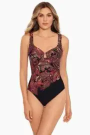 Miraclesuit Womens Black Slimming Kashmir Enchant One Piece Swimsuit Size 16