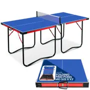 SereneLife Midsize Portable Ping Pong Table Set with Net, Clipper, Post - 6� x 3� Foldable Space-Saving Design, Blue