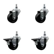3 Inch Phenolic ½ Inch Threaded Stem Caster Set 2 Brakes SCC