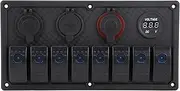 8 Gang LED Rocker Switch Control Panel Dual USB Voltmeter Cigarette Lighter Universal Boat Car Panel Blue Indicator