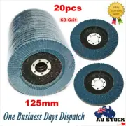 20PCS 5" 125MM 60 Grit Metal Zirconia Flap Discs Angle Grinder Grinding Sanding