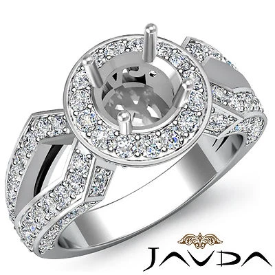 Halo Diamond Engagement Filigree Ring Round Shape Semi Mount 14k W Gold 1.4Ct