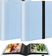 2Packs 5x7 Photo Album Holds 64 Photos Black Inner Pages with Strong Elastic Band, Small Photo Album 5x7, Mini Picture Book for 5 x 7 Artwork, Pictures, Kids Art Storage, Postcards, Drawings (Blue)