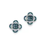 Sterling Silver Blue and White Diamond Post Earrings