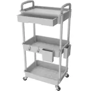 REBECAT 3 Tier Utility Cart Rolling W/Drawer Storage Organizer Tool Cart, Grey