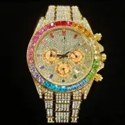 Men's Iced Out Diamond Watch Luxury Men's Bling Rainbow Watch For Men