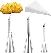 3Pcs Cream Icing Piping Nozzle Tips Piping Tool Pastry Tips Long Puff Nozzle Tip with 10pcs Disposable Piping Bags Stainless Steel Cupcake and Puff Filling Kit for Small Pastries Donuts Decorating