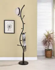 Kings Brand Furniture - Black Metal & Walnut Wood Hall Tree Coat Hat Rack Stand