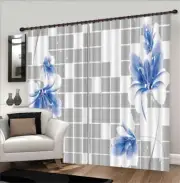 Beautiful Blue Flower 3D Curtain Blockout Photo Printing Curtains Drape Fabric