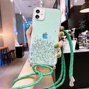 Transparent Glitter Strap Cord Chain Necklace Lanyard Soft Phone case for iPhone 13 12 Pro Max Mini 11 14 XS XR X 7 8 Plus 6 SE,A,for iPhone 11