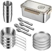 RNXRZANK Outdoor Dining Set Plates Bowls Cups Utensils for Camping Adventures