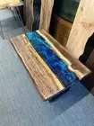 Custom Walnut Epoxy Resin River Coffee Table | Live Edge Blue Ocean Epoxy table