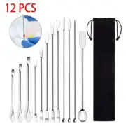12Pcs/set Lab Spatula Micro Scoop Set Stainless Steel Laboratory Sampling Spoons