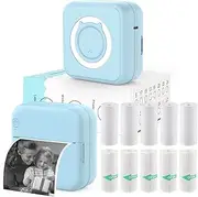 Pocket Printer for iPhone/Android, Wireless Mini Sticker Printer with 10 Rolls Thermal Paper, Blue-Tooth Thermal Mini Printer Portable for Notes Journal Memo Photo Study, Blue