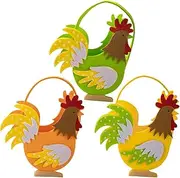 Easter Basket - 3x Felt Rooster Basket | Egg Stuffer Hunts | Cute Funny Farmhouse Chicken Eggs Holder With Handle For Boys Girls