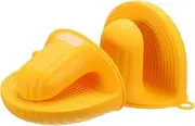 uxcell 2 Pcs Silicone Oven Mitts, Heat Resistant Mini Oven Gloves Silicone Pot Holders Mini Finger Protector Cooking Pinch Grips for Air Fryer Kitchen Cooking & Baking, Yellow