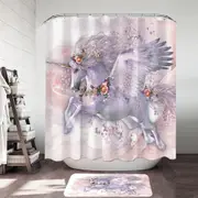 Spring Flight Rosy Roses and Unicorn Pegasus Shower Curtain