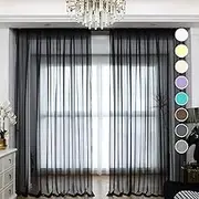 ABCHOME Sheer Curtains Inches Long Window Sheer Curtain 2 Panels Sheer Curtains Size 63 72 95 108 145 Long Inch Bedroom Children Living Room Yard (Black, 52 W x 108 L | 2 Pcs)