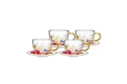 Ashdene 300ml Springtime Soiree Double Walled Glass Flowers Tea Cup Saucer Set
