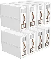 8 Pack Linen Fabric Closet Organizers with Window,Foldable Bedding Keeper with Durable Handle,Folding Bed Sheets Set Organizers and Storage for Clothing, Blanket, Comforters (White, 8 Pack King Size)