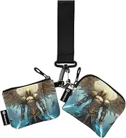 [XYMZR] Gold Archangel Wing Mini Zip Around Wristlet keychain Wallet for Women Personalized Pattern Detachable Dual Pouch Wristlet Portable Wallet Phone Coin Purse, Multi-colored, One Size