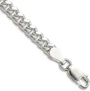 [JewelryWeb] 925 Sterling Silver 4mm Domed With Side Sparkle Cut Curb Chain Bracelet Link-Bracelet for Women and Men