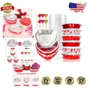 Valentine's Day Baking Kit: 24 Heart Shaped Cake Pans with Snug-Fitting Lids