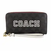 在飛比找momo購物網優惠-【COACH】新款PVC LOGO手提拉鍊長夾(深咖白)