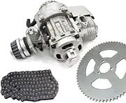 TDR 49cc 2 Stroke Pull Start Engine Motor with 64T Sprocket & T8F Chain for Mini Pocket Bike, Dirt Bike, ATV Complete Kit with Alloy Pull Starter & 3rd Bearing Support