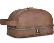 Vetelli Classic Men's Leather Toiletry Bag Dopp Kit with Upper Lower Compartment