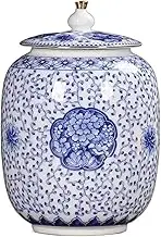 Decorative Jingdezhen Ceramic Sealing Canister Tea Canister Puerh Tea Storage Jar Large Living Room Ornaments Container(Large)