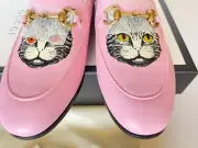 New Authentic Gucci Mystic Cat Brixton Loafer Mules Flats Pink Eur 36 / US 6
