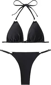 [YIMISAN] Sexy Two Piece Bikini Swimsuits for Women O-Ring Linked String Thong Bathing Suit