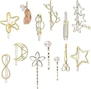 13 Pieces Hair Barrettes Hair Clips Minimalist Gold Hair Pins for Women Lady Girl, Rhinestone Pearl Moon Star Tree Branch, Elegant Handmade Fashion Hair Accessories for Party Wedding Daily