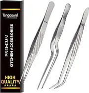 Rivoean 3 Piece Tweezers SetStainless Steel Tweezers Precision Tongs for Cooking Culinary Medical Beauty(6.3-Inch)