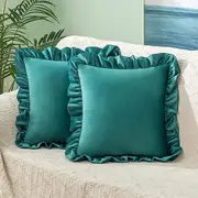 Pack of 2 Velvet Throw Pillow Covers with Ruffle, for Couch Sofa Living Room Decor(Inserts + Pillow Covers)- Teal