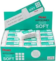 Pentel Australia ZES-08 Hi-Polymer Eraser, Soft Medium, Box of 36, White