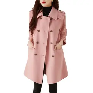 粉色新款英倫風外套肩部毛呢大衣
