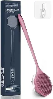 Silicone Back Scrubber with Long Handle - Octagon Body Brush for Shower, Bath, and Exfoliating - Skin Cleansing, Back Scrub and Gentle Silicone Sponge - Wash Your Body with Easy Reach - Pink